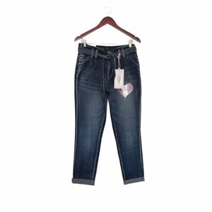 Blue Desire High Rise Paper Bag Cuffed Hem Jeans